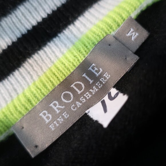 Womens Brodie Fine Cashmere Black White Varsity Stripe V-Neck Pullover Sweater M - Picture 9 of 11